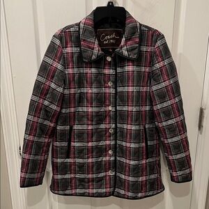 Coach Women's Plaid Puffer Jacket - Black, Pink, and White